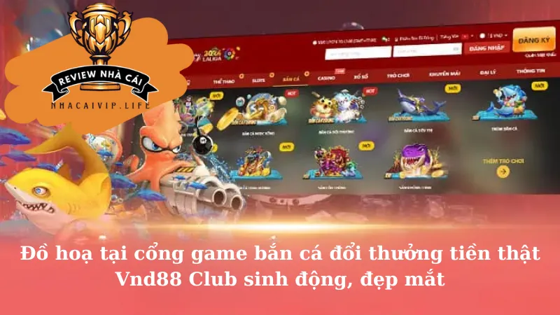 Đồ hoạ tại cổng game bắn cá đổi thưởng tiền thật Vnd88 Club sinh động, đẹp mắt