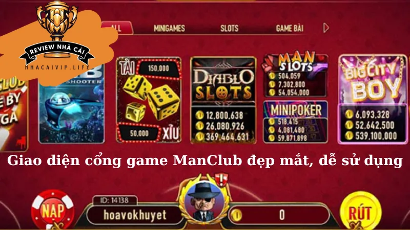 Giao diện cổng game ManClub đẹp mắt, dễ sử dụng